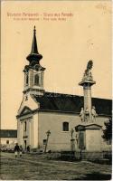 1909 Paripás, Parabuty, Parabutsch, Parabuc, Ratkovo; Római katolikus templom, Szentháromság szobor. Mergl György kiadása 1980. (W.L. ?) / church, Trinity statue (EB)