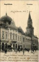 1906 Nagykikinda, Kikinda; Városház, Angner A. m. kir. dohány nagy és különlegességi áruda, Pentz Miklós üzlete / town hall, shops (EK)