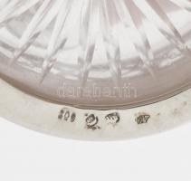Ezüst (Ag) szerelékes, üveg olaj tartó, jelzett, nettó: 28 g, d:7 cm, m: 18,5 cm, hibátlan