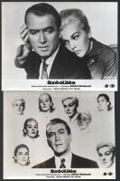 cca 1958 Alfred Hitchcock ,,Szédülés című amerikai filmjének jelenetei és szereplői, 7 db produkciós filmfotó, ezüst zselatinos fotópapíron, a használatból eredő (esetleges) kisebb hibákkal, 18x24 cm