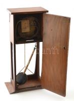 Felesütős, ingajáratos falióra, festett fém számlappal, működő, jó állapotban, kulccsal, fa tokkal 5...