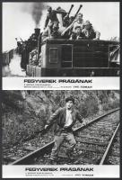 cca 1979 előtt készült a ,,Fegyverek Prágának - a bátrak páncélvonata című csehszlovák film jelenetei és szereplői, 13 db vintage produkciós filmfotó, ezüst zselatinos fotópapíron, a használatból eredő (esetleges) kisebb hibákkal, 18x24 cm