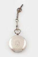 Ezüst (Ag) tokos Brookhouse zsebóra, 1850 körül, láncos szerkezettel, kulccsal, működik, jelzett. d:...