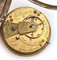 Ezüst (Ag) tokos Brookhouse zsebóra, 1850 körül, láncos szerkezettel, kulccsal, működik, jelzett. d:...