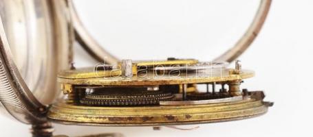 Ezüst (Ag) tokos Brookhouse zsebóra, 1850 körül, láncos szerkezettel, kulccsal, működik, jelzett. d:...