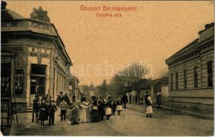 1910 Topolya, Bácstopolya, Backa Topola; Kálvária utca, Novák Károly üzlete. Wilheim Miksa kiadása 603. (W.L. ?) / street, shop (EK)