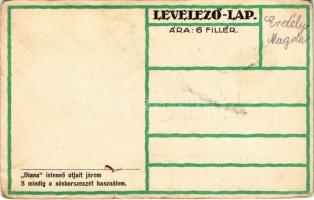 Vadász. Diana Istennő útjait járom, s mindig sósborszeszét használom! reklám / Ungarische Werkstätte...