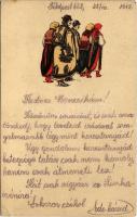 1918 Magyar folklór művészlap / Hungarian folklore art postcard. Rigler r.-t. + K.u.K. Baukomp. 4/44. K.U.K. FELDPOSTAMT 628 (EK)