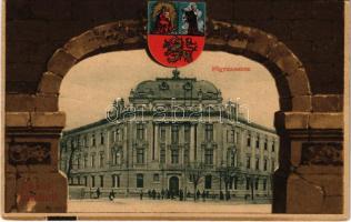 1909 Szabadka, Subotica; Főgimnázium. Szecessziós litho keret címerrel. Kiadja Heumann Mór / grammar school. Art Nouveau litho frame with coat of arms (fa)