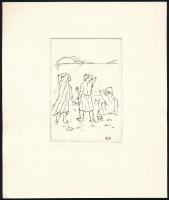 Borsos Miklós (1906-1990): Ló és lovas. Rézkarc, papír. Jelzett a karcon. 12x8 cm
