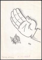 Fülöp György (1923-): A pillangó (karikatúra). Filctoll, papír, jelzett, hátoldalán feliratozott. 30,5x21,5 cm.