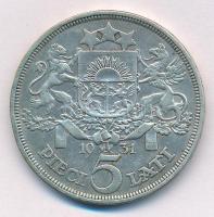 Lettország 1931. 5L Ag T:2,2- patina, ph 
Latvia 1931. 5 Lati Ag C:XF,VF patina, edge error
Krause...