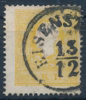 1858 2kr type IIa. sötétsárga, a bélyegkép erősen jobbra tolódott, a jobb felső sarokfog sérült / dark yellow, shifted perforation, minor damage in the upper right corner EISENST(ADT) Certificate: Ferchenbauer