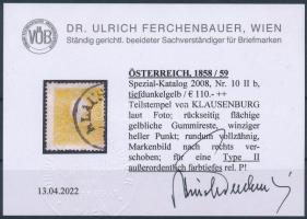 1858 2kr type IIb., mély sötétsárga, elfogazva "KLAUS(ENBURG)" Certificate: Ferchenbauer 1...