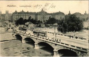 1907 München, Munich; Ludwigsbrücke / bridge, tram