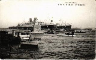 Yokohama, Port, steamships, motorboat (EK)