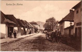 1908 Turócszentmárton, Turciansky Svaty Martin; Fő utca, lovaskocsi, L. Steinitz üzlete / main street, horse cart, shops