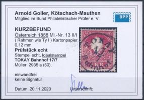 1858 5kr type I., 0,12 mm-es kartonpapíron "TOKAY / Bahnhof" Certificate: Goller 1858 5kr ...