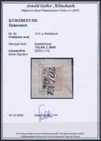 1858 10kr kivágáson / on cutting "TOLNA" Certificate: Goller