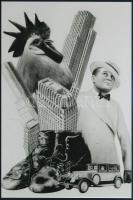 cca 1939 ,,Ébresztő Amerika ismeretlen alkotó kollázsáról, fotórealisztikus stílusban, vászonra készült olajfestmény fotó másolata, 15x10 cm