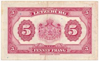 Luxemburg 1944. 5Fr T:III Luxembourg 1944. 5 Francs C:F Krause P#43