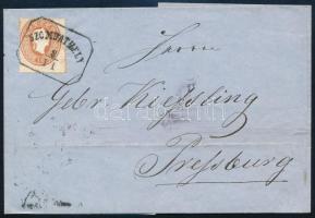 1862 5kr levélen / on cover "SZOMBATHELY" - Pressburg. Certificate: Goller