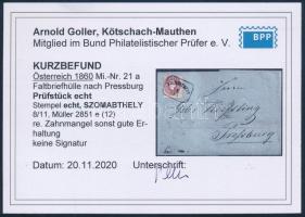 1862 5kr levélen / on cover "SZOMBATHELY" - Pressburg. Certificate: Goller