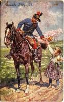 1915 Herzliche Ostergrüße! / WWI Austro-Hungarian K.u.K. military art postcard with Easter greeting. B.K.W.I. 4699-4. s: K. Feiertag (b)