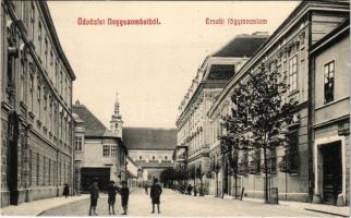 1907 Nagyszombat, Tyrnau, Trnava; Érseki főgimnázium, üzletek / school, shops