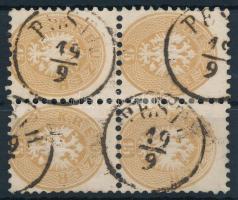1864 15kr négyestömb / block of 4 PESTH Certificate: Strakosch (Ferchenbauer EUR 550,-)