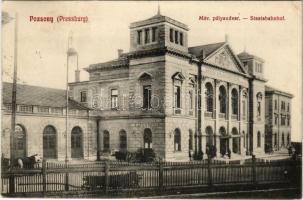 1913 Pozsony, Pressburg, Bratislava; MÁV pályaudvar, vasútállomás / Staatsbahnhof / railway station (EK)