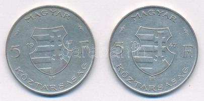 1947. 5Ft Ag "Kossuth" (2x) T:2-,3 Adamo F8.1