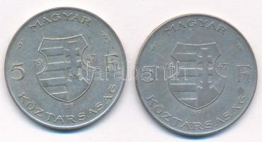 1947. 5Ft Ag "Kossuth" (2x) T:2-,3 Adamo F8.1