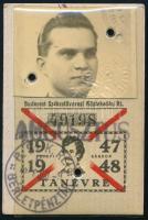 1947-1948 BSZKRT tanulójegy Petőfi-képpel