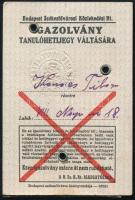 1947-1948 BSZKRT tanulójegy Petőfi-képpel