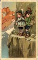 1930 Children art postcard, hiking. ULTRA 2331. s: Colombo (EB)