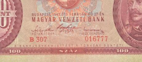 1947. 100Ft "B 307 016777" T:III / Hungary 1947. 100 Forint "B 307 016777" C:F
...