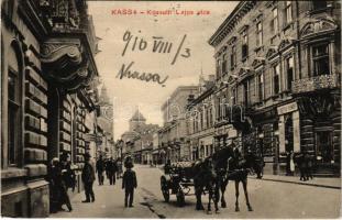 1910 Kassa, Kosice; Kossuth Lajos utca, Kapcsák Vilmos, Breitner Mór, Stock Béla üzletei / street view, shops (EK)