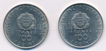 1980. 100Ft Cu-Ni "Szovjet-magyar közös űrrepülés" (2x) T:1- 
Adamo EM61