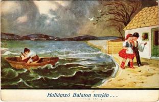 Balaton, Hullámzó Balaton tetején... magyar folklór művészlap (EK)