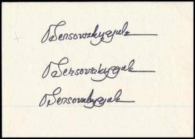 Obersovszky Gyula (1927-2001) költő, író, újságíró, 1956-os forradalmár 6 db autográf aláírása egy lapon. 29,5x21 cm.