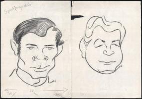 Erdei Sándor (1917-2002): össz. 14 db portré karikatúra. Ceruza, papír, többségében jelzett. 31x21 c...