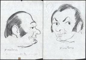 Erdei Sándor (1917-2002): össz. 14 db portré karikatúra. Ceruza, papír, többségében jelzett. 31x21 c...