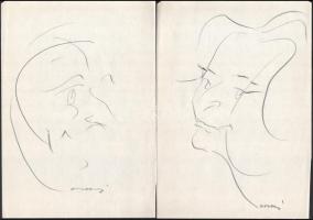 Erdei Sándor (1917-2002): össz. 14 db portré karikatúra. Ceruza, papír, többségében jelzett. 31x21 c...