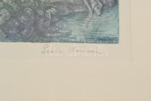 Szabó Vladimír (1905-1991): Fürdés előtt. Színes rézkarc, papír, jelzett, üvegezett fakeretben, 30×4...