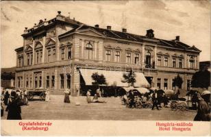 1908 Gyulafehérvár, Karlsburg, Alba Iulia; Hungária szálloda, piac. Schäser Ferenc kiadása / hotel, market (EK)