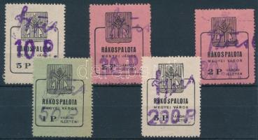 1945 Rákospalota 4 db különféle illetékbélyeg + Szőcs névbélyegzés (23.500)