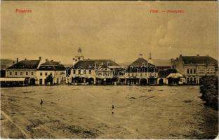 Fogaras, Fagaras; Fő tér, Traian Streza, Joh. Welther, Halbreich Izidor üzlete, szálloda. Hierfeld Dávid kiadása / main square, shops, hotel (EK)