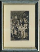 cca 1870 Török háremi pornót ábrázoló acélmetszet, keretben (12,5x16,5cm), Lipcse