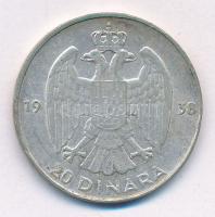Jugoszlávia 1938. 20D Ag "II. Péter" T:2,2- ph. Yugoslavia 1938. 20 Dinara Ag "Petar ...